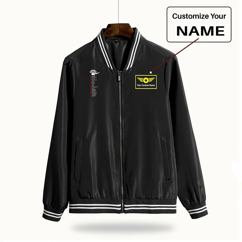 Aviation Alphabet aviation design printed on lightweight shell with windproof finish thin spring jacket.