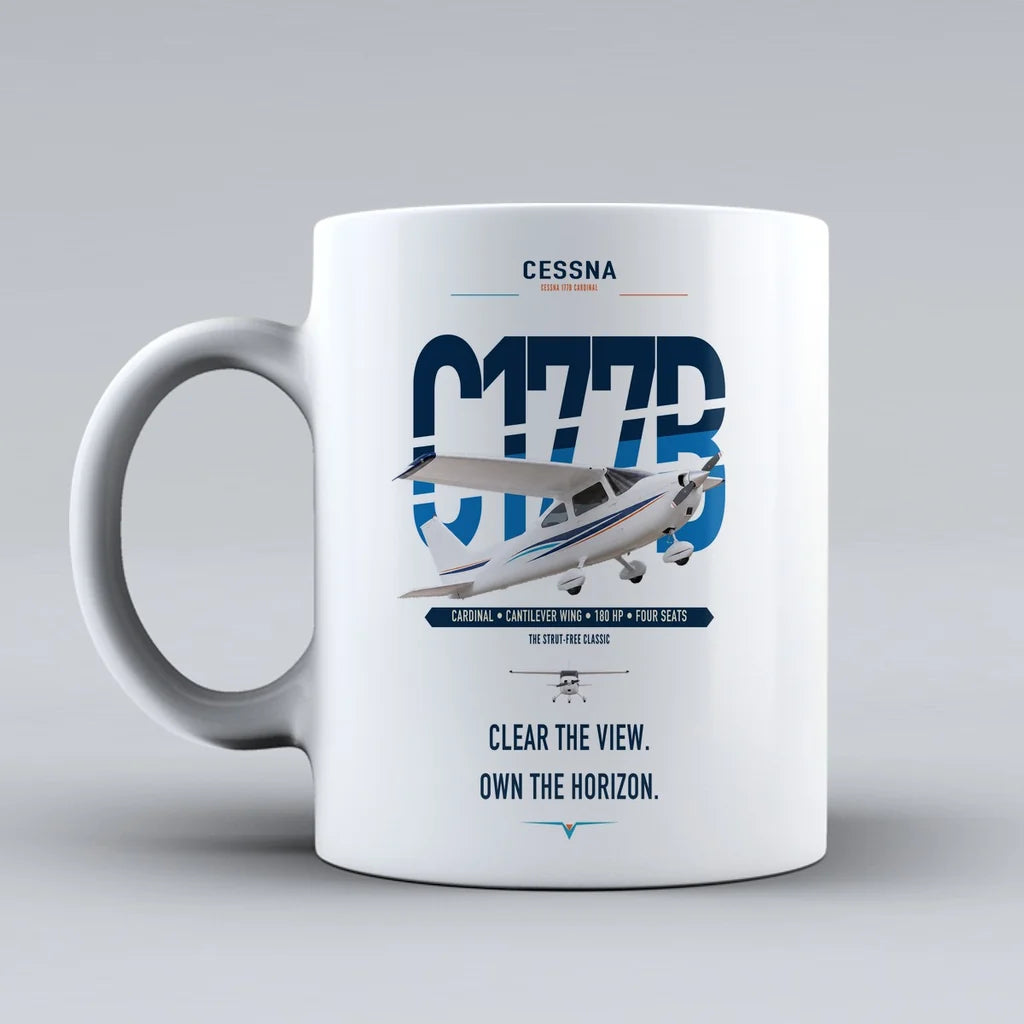 Cessna 177B Cardinal design on white ceramic mug, double-side print