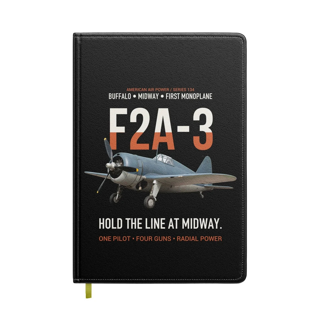 F2A-3 Buffalo Hold the Line at Midway design on black notebook