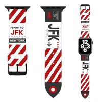 Thumbnail for Side view of New York (JFK) aviation Apple Watch band in soft silicone, polished finish.