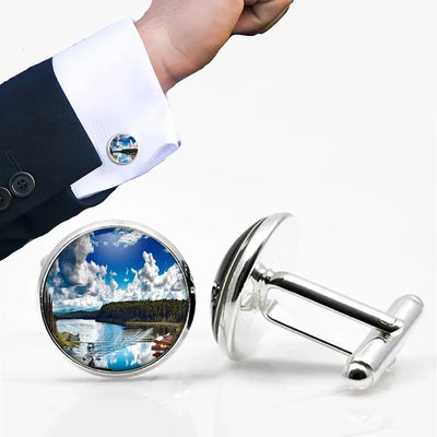 Amazing Scenary & Sea Planes aviation-themed cuff links, polished metal.