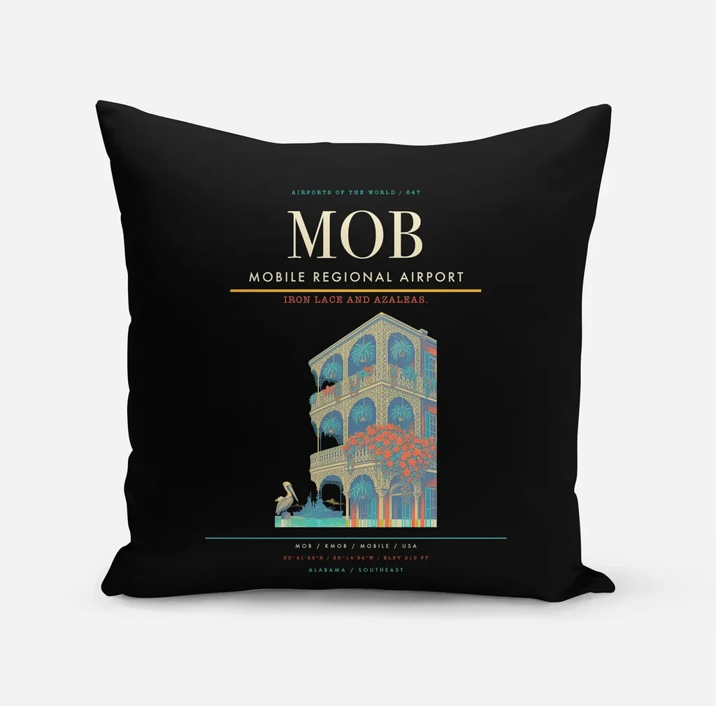 Mobile Regional Airport (MOB) design on black pillow