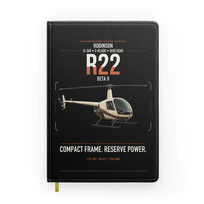 Robinson R22 Beta II design on black notebook
