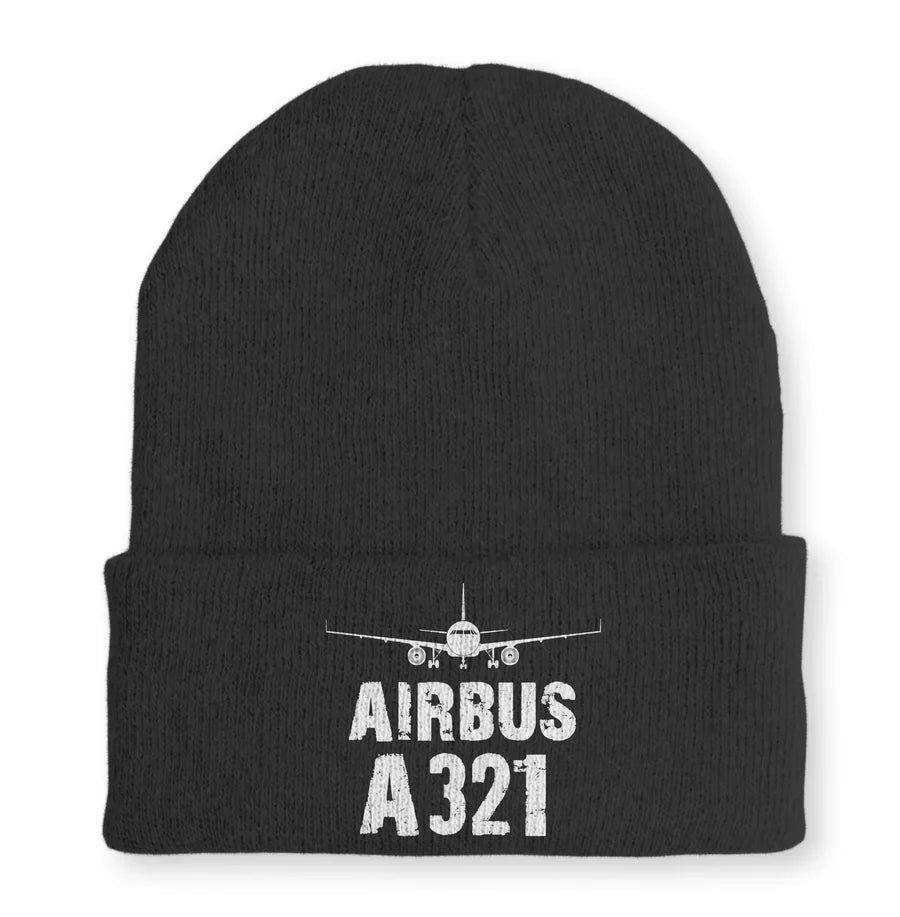 Airbus A321 & Plane Embroidered aviation embroidery on soft knit fabric beanie.
