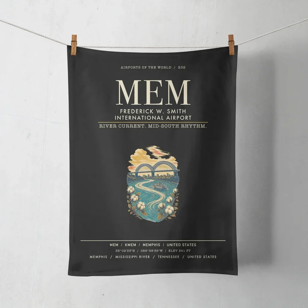 Frederick W. Smith International Airport Memphis (MEM) design on black towel