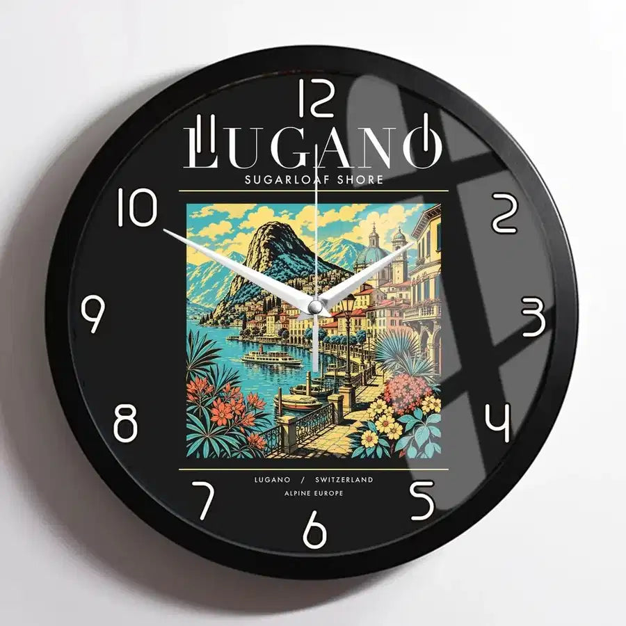 LUGANO - Poster - Wall Clock Framed - Black