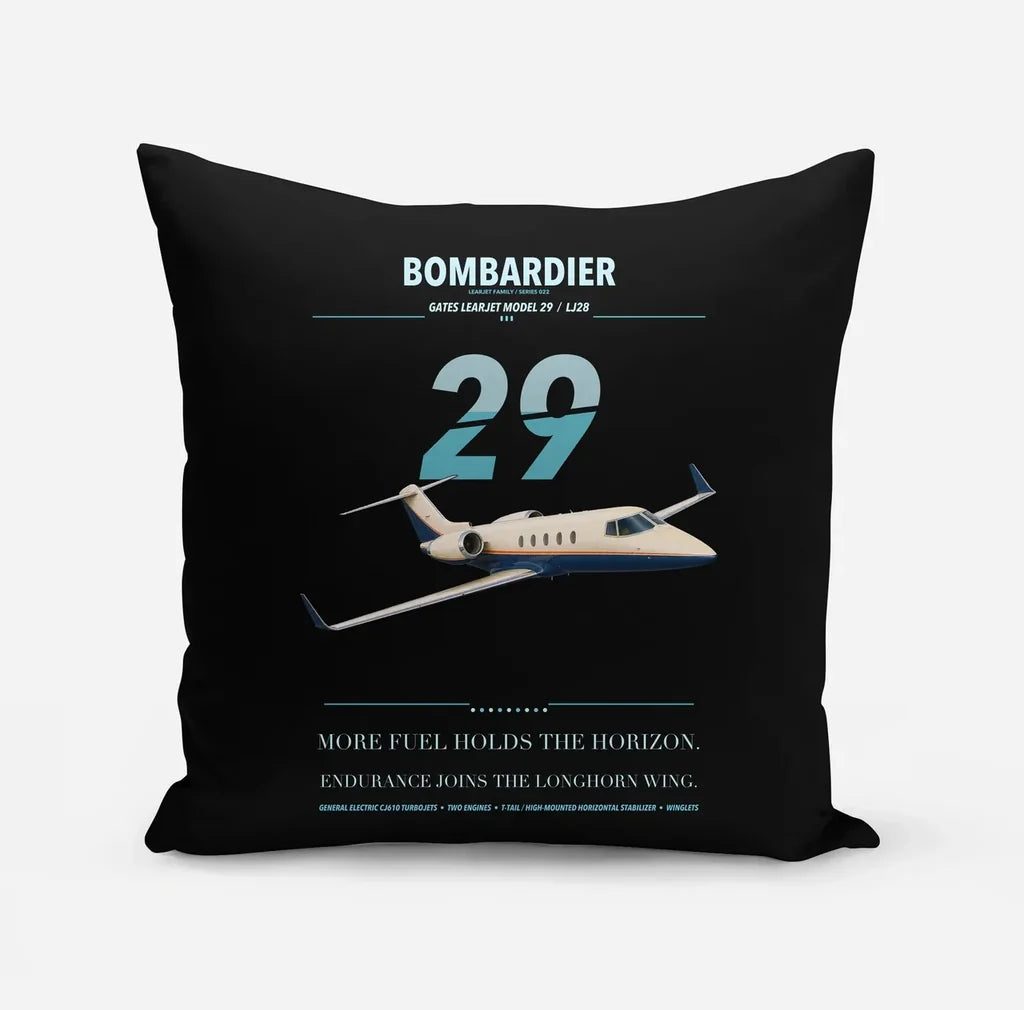 Bombardier Learjet 29 design on black pillow