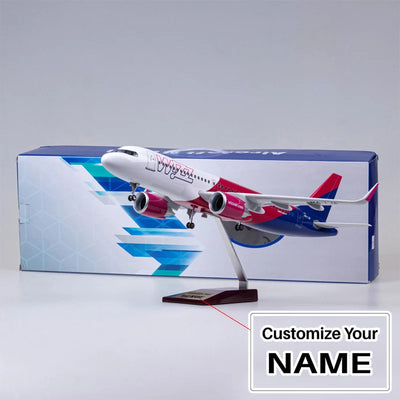 Side view of Wizz Air Airlines Airbus A320neo Airplane Model (47CM) aviation LED model airplane in diecast metal with LED lig.