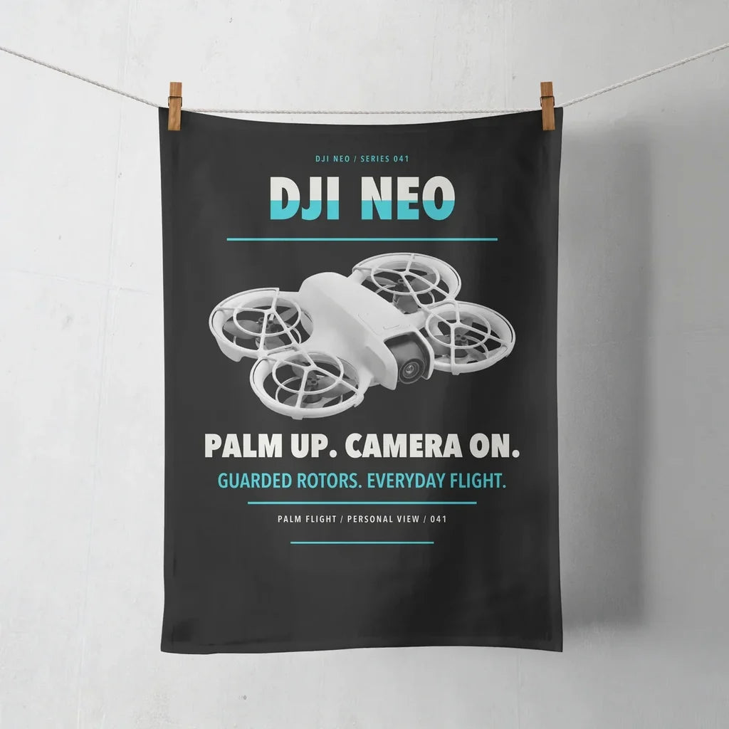 DJI Neo design on black towel