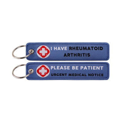 I HAVE RHEUMATOID ARTHRITIS PLEASE BE PATIENT URGENT MEDICAL NOTICE aviation fashion key chain in polished metal.