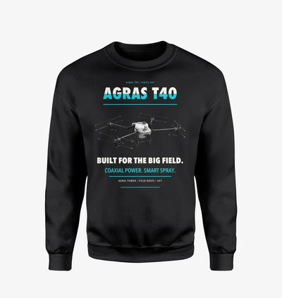 DJI Agras T40 design on black sweatshirt