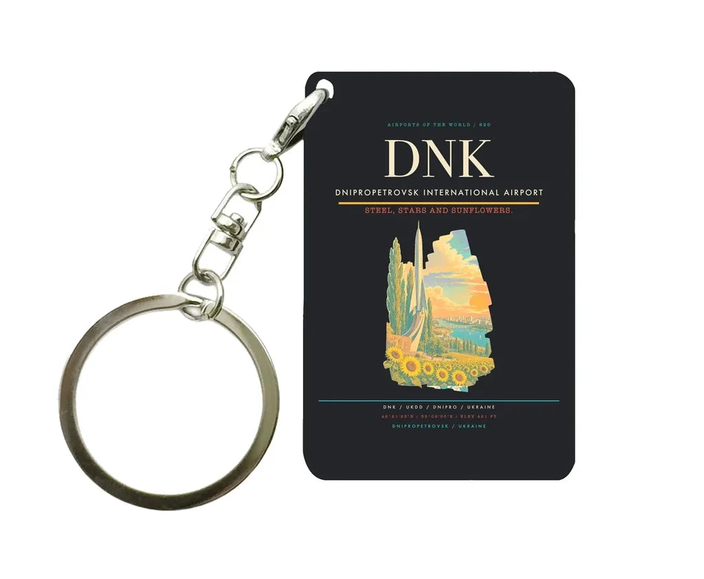 Dnipropetrovsk International Airport (DNK) design on black key chain