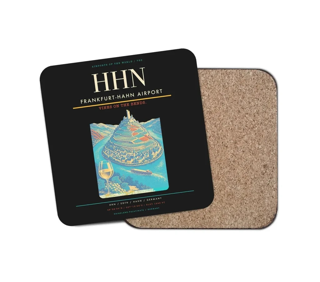 Frankfurt-Hahn Airport (HHN) design on black 1 piece coaster