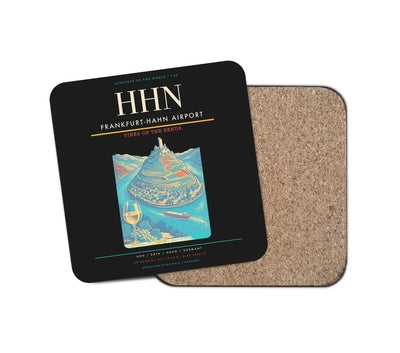 Frankfurt-Hahn Airport (HHN) design on black 1 piece coaster