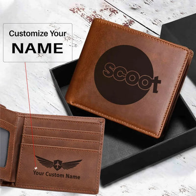 Scoot Airlines aviation laser-engraved leather wallet in leather.