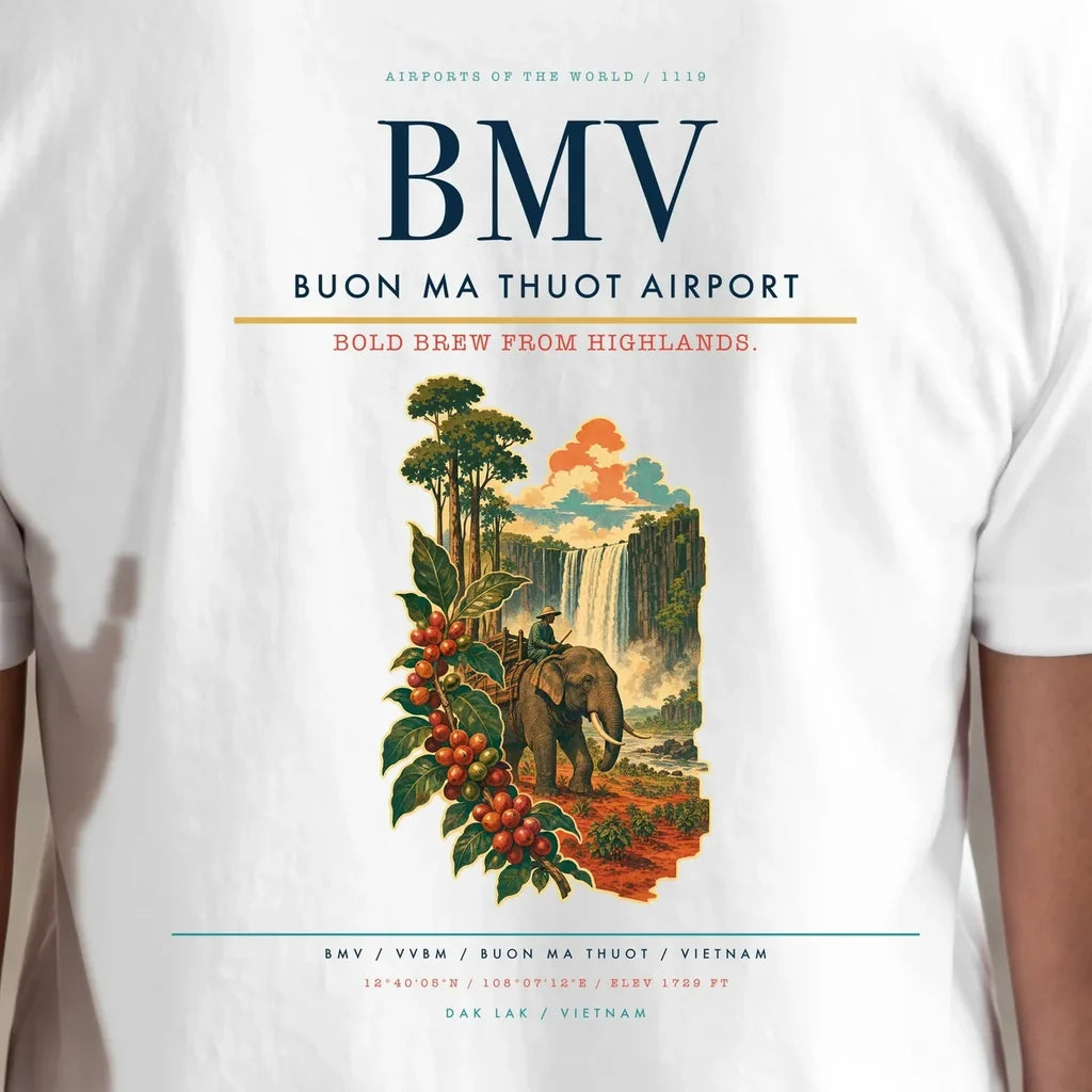 Buon Ma Thuot Airport (BMV) double-side t-shirt design close-up cover
