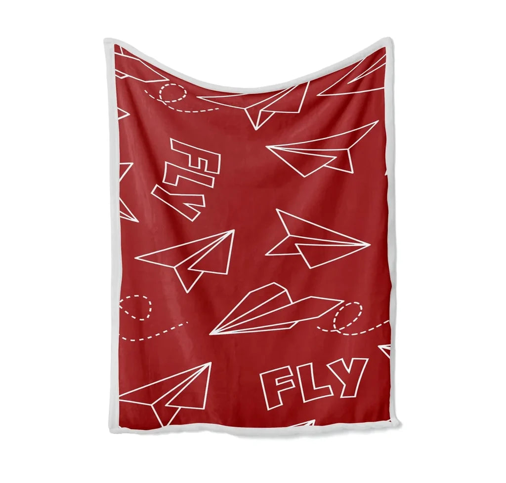 Paper Airplane & Fly-Red Bed Blankets & aviation print on soft fleece blanket.
