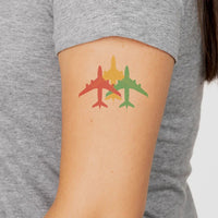 Thumbnail for Colourful 3 Airplanes aviation temporary tattoo in skin-safe adhesive paper.