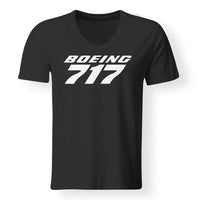 Thumbnail for Boeing 717 & Text aviation design printed on soft cotton V-neck T-shirt.