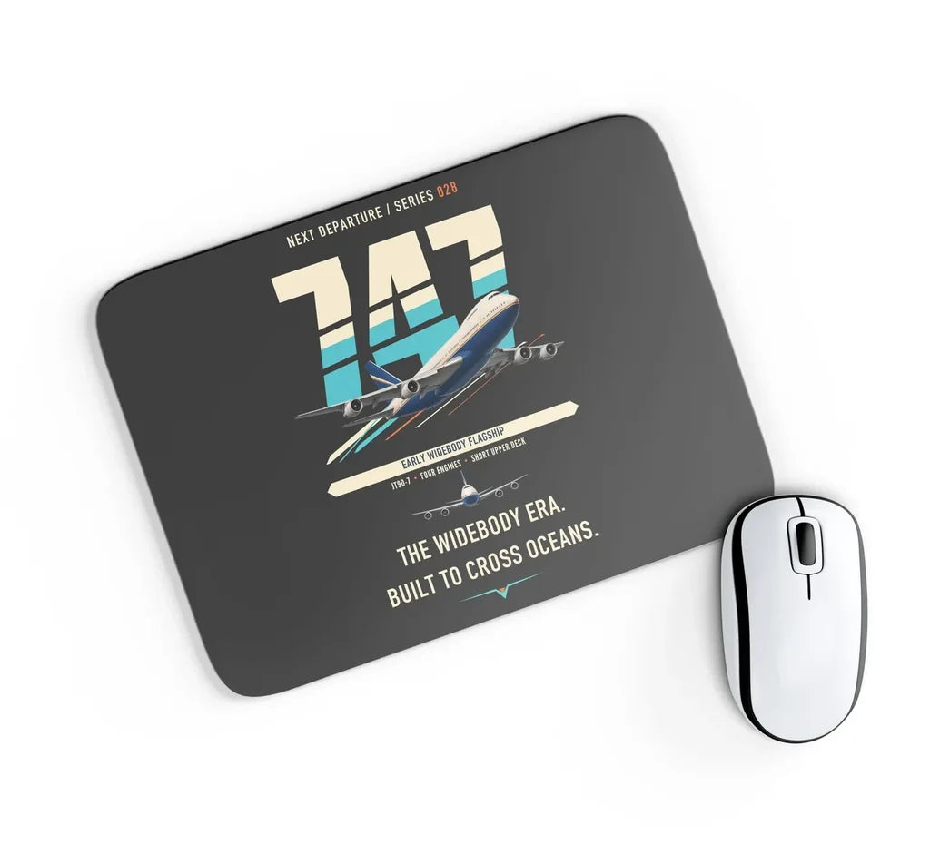 Boeing 747-200B design on black rectangle mouse pad