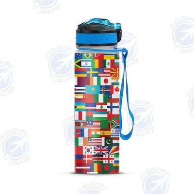 World Flags Sports aviation design on sport kettle, insulated bottle with sport spout.