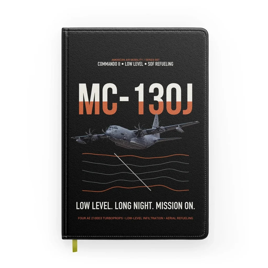 MC-130J COMMANDO II design on black notebook
