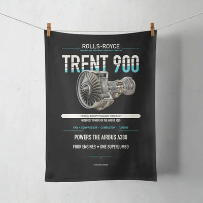 TRENT 900 design on black towel