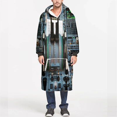 Airbus A320 Cockpit aviation design on soft fleece blanket hoodie.