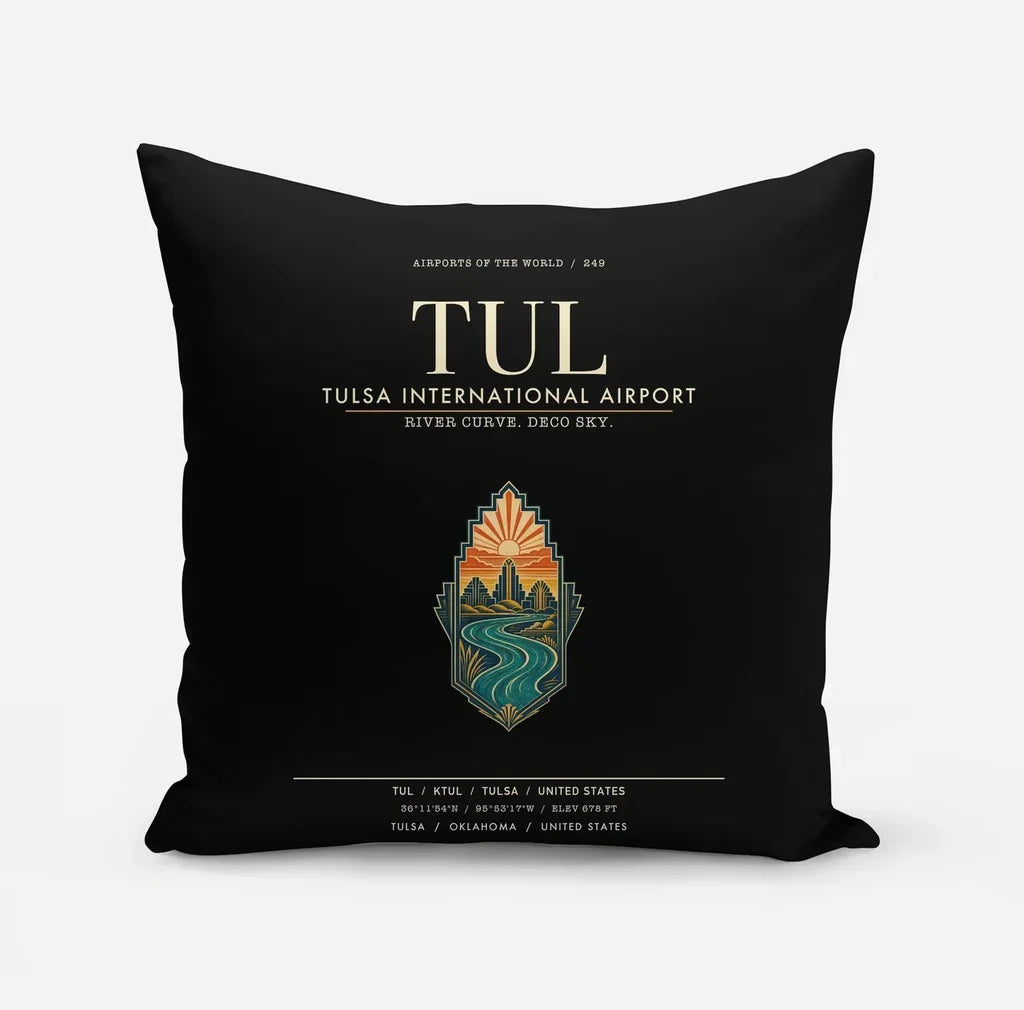 Tulsa International Airport (TUL) design on black pillow