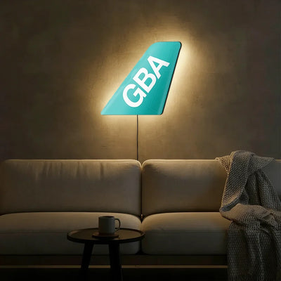 Greater Bay Airlines aviation design on durable metal with LED aircraft tail wall art.