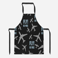 Thumbnail for Fly Be Free Black aviation design on durable cotton blend kitchen apron.