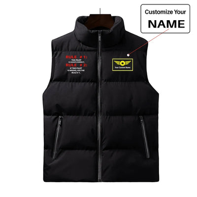 Rule 1 - Pilot is Always Correct aviation design printed on quilted padding with sleeveless design puffy vest.