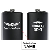 Thumbnail for Douglas DC-3 & Plane aviation design on stainless hip flask, compact pocket-size flask.