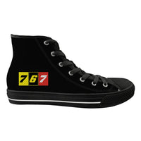Thumbnail for Flat Colourful 767 Long Canvas Shoes (Women) aviation design on durable canvas women's canvas shoes.