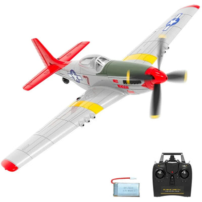 Side view of P51D Mustang 2/4CH RC Plane RTF (Xpilot, 1-Key Aerobatic) 761-5 Red aviation RC model in durable ABS plastic wit.