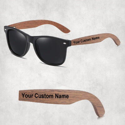 Custom Name aviation sunglasses in polarised lenses with metal frame.