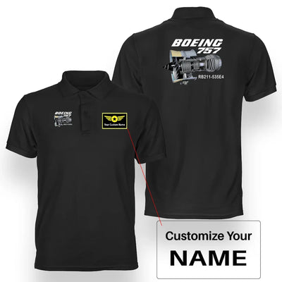 Boeing 757 & Rolls Royce Engine (RB211) aviation design printed on soft cotton double-side polo.