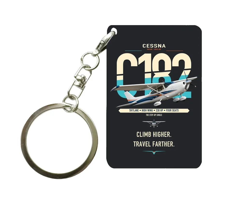 Cessna 182 Skylane design on black designed key chain, double-side print
