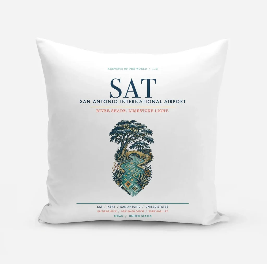 San Antonio International Airport (SAT) design on white pillow
