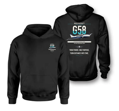 Beechcraft Baron G58 design on black double-side hoodie, double-side print