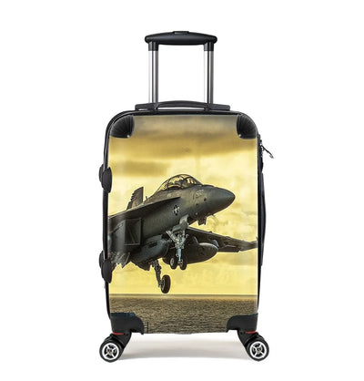 Departing Jet Aircraft Cabin Size aviation design luggage, durable shell construction.