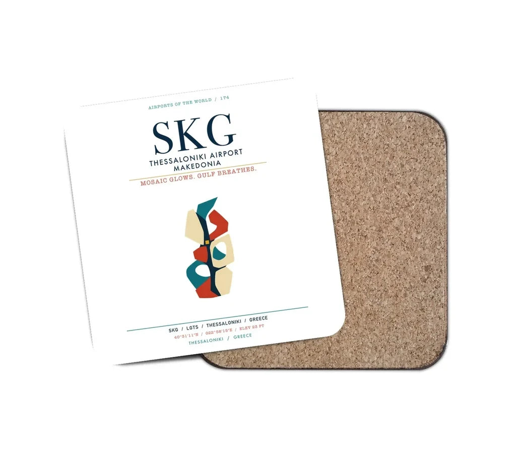 Thessaloniki Airport “Makedonia” (SKG) design on white 1 piece coaster