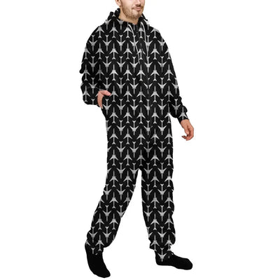 Perfectly Sized Seamless Airplanes Black Jumpsuit for Men & Women aviation design on soft cotton blend jumpsuit.