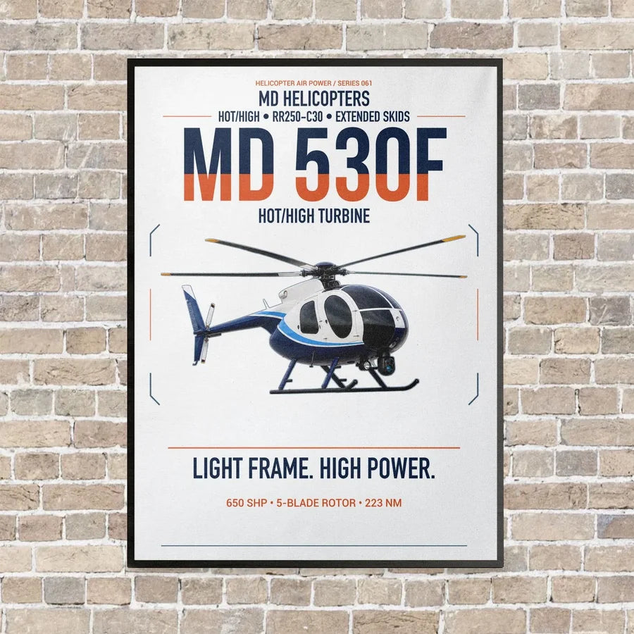 MD Helicopters MD 530F vertical canvas print - framed - white background