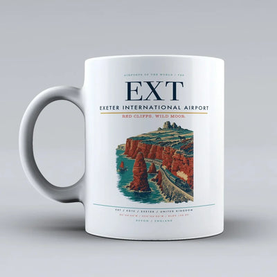 Exeter International Airport (EXT) airport code design on white ceramic mug