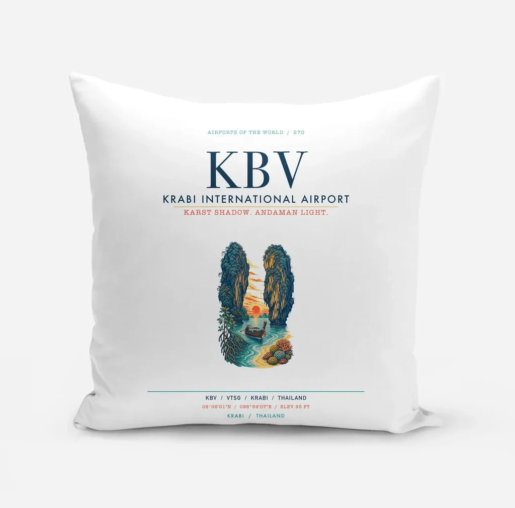 Krabi International Airport (KBV) design on white pillow