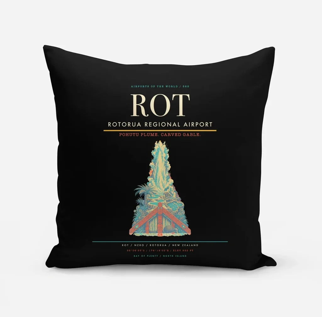 Rotorua Regional Airport (ROT) design on black pillow