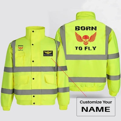 Born To Fly SKELETON aviation design printed on insulated shell with high-visibility reflective panels reflective winter jacket.