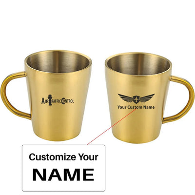Air Traffic Control aviation design on stainless coffee mug, durable stainless steel construction.