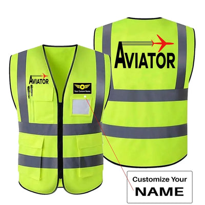 Aviator aviation design printed on high-visibility reflective fabric reflective vest.